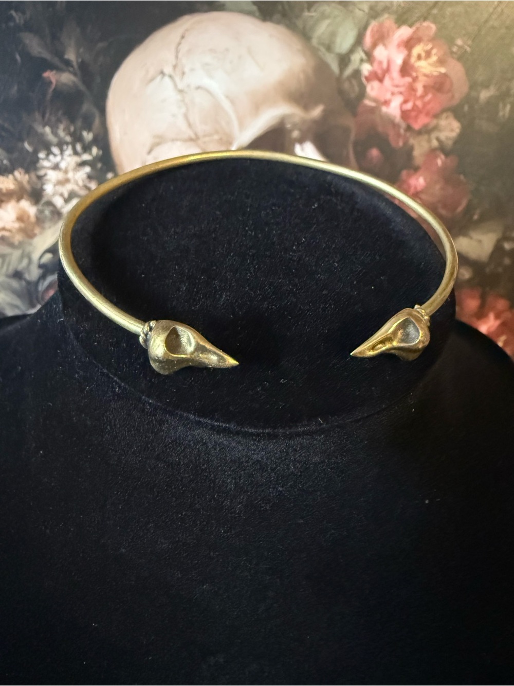 Gold Toned Bird Skull Cuff Bracelet